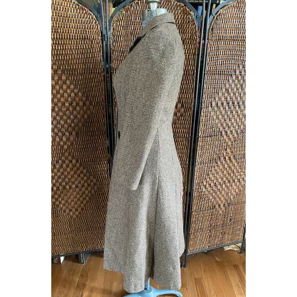 Size S//Vintage 70s Wool Brown Tweed Princess Coat - Picture 2 of 6